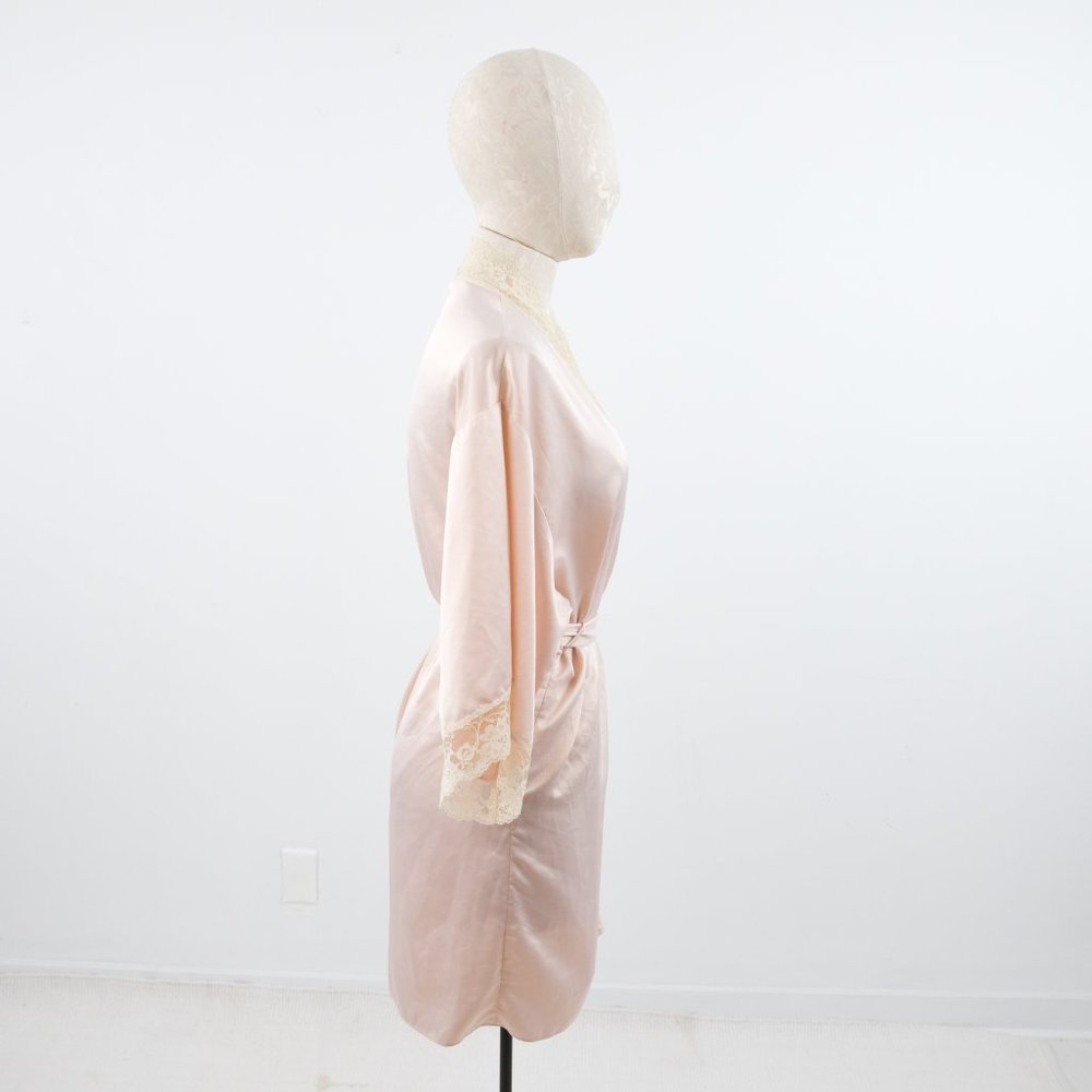 SOLD Luxury S Satin Lace Kimono Wrap Robe Pink Valentine’s day - Picture 5 of 10